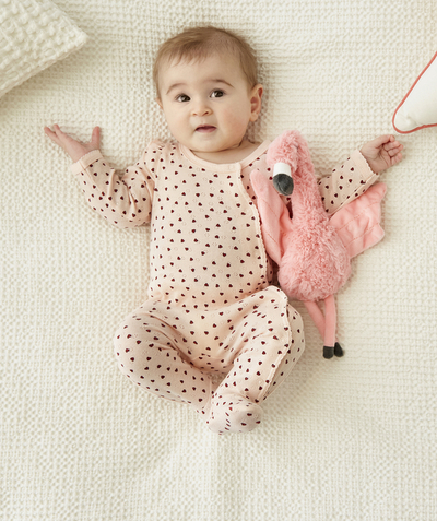 Baby-girl radius - PINK OKEO-TEX SLEEP SUIT PRINTED WITH HEARTS