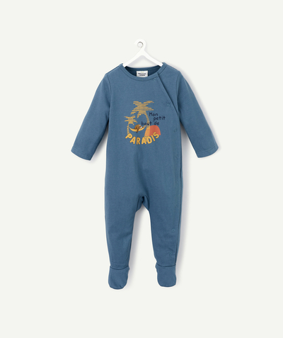 Pyjamas family - DUCK EGG BLUE ORGANIC COTTON SLEEP SUIT WITH A MESSAGE