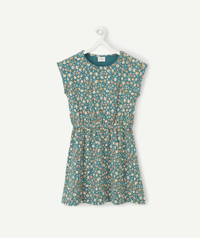 Dress radius - GREEN FLOWER-PATTERNED DRESS WITH AN ELASTICATED WAIST