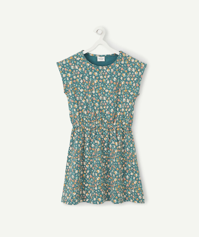SETS radius - GREEN FLOWER-PATTERNED DRESS WITH AN ELASTICATED WAIST