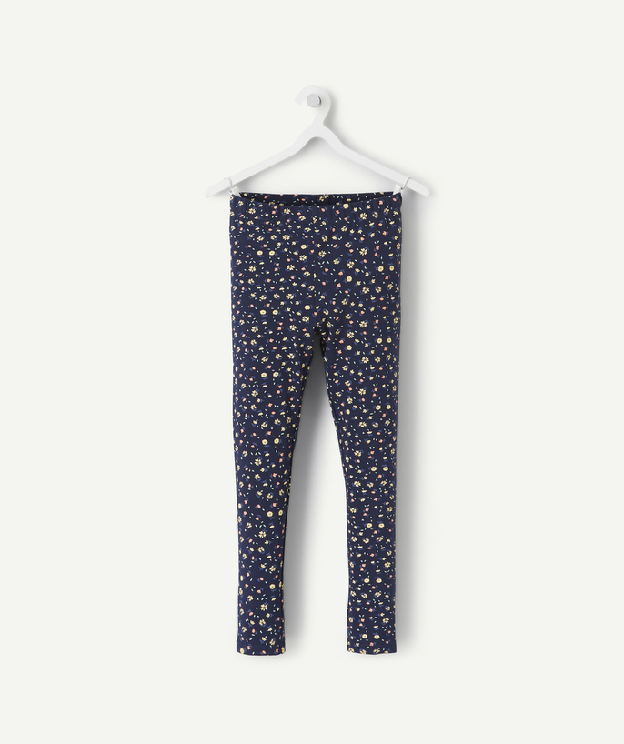 BOTTOMS radius - GIRLS' LEGGINGS IN NAVY BLUE RECYCLED COTTON WITH A FLORAL PRINT