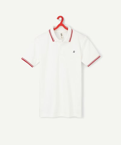 Koszule - Koszulki Polo Rayon - BIAŁY T-SHIRT POLO Z BAWEŁNY Z CZERWONYMI DETALAMI
