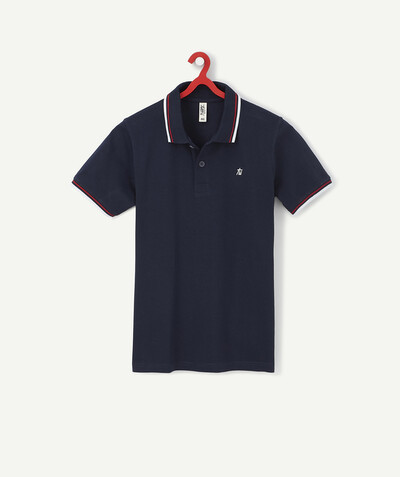 Basics radius - NAVY BLUE COTTON POLO SHIRT WITH WHITE AND RED DETAILS