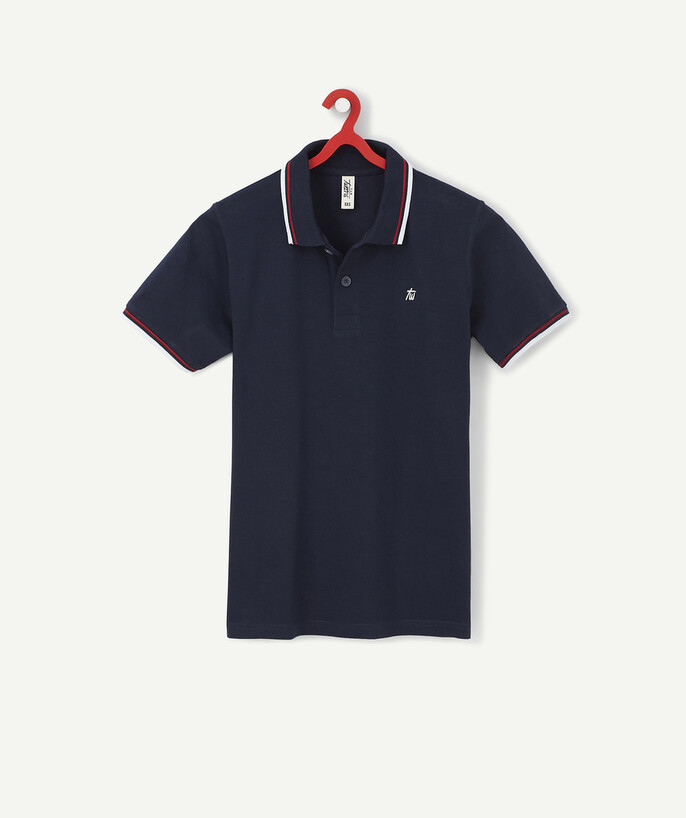 Special Occasion Collection Sub radius in - NAVY BLUE COTTON POLO SHIRT WITH WHITE AND RED DETAILS