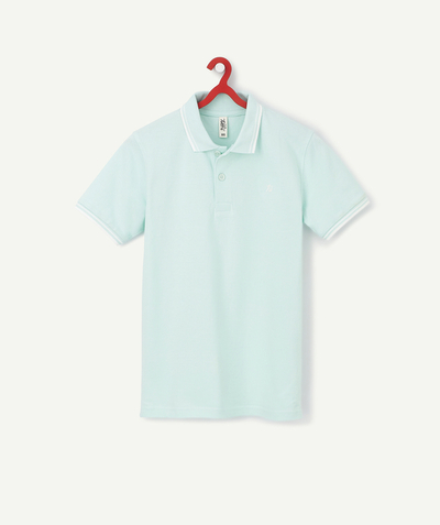 Koszule - Koszulki Polo Rayon - ZIELONY T-SHIRT POLO Z BAWEŁNY Z TEKSTURĄ