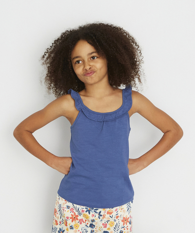 Low prices  radius - BLUE TANK TOP IN RECYCLED COTTON WITH FRILLY STRAPS