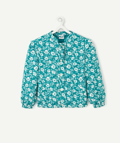 Coat - Padded jacket - Jacket radius - GREEN FLORAL JACKET WITH FRILLS ON THE SHOULDERS