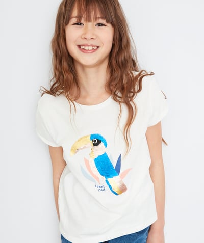 Low prices  radius - WHITE T-SHIRT IN RECYCLED FIBRES WITH A SEQUINNED TOUCAN