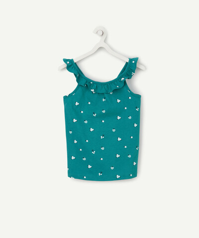 Girl radius - DARK GREEN PRINTED TANK TOP IN RECYCLED COTTON WITH FRILLS