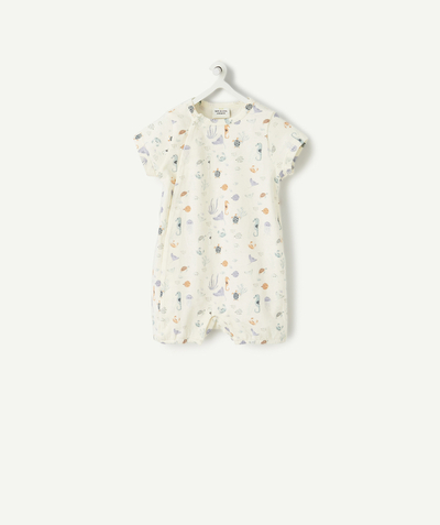 Essentials : 50% off 2nd item* family - BABY'S SHORT ORGANIC COTTON SLEEPSUIT PRINTED WITH SEA CREATURES