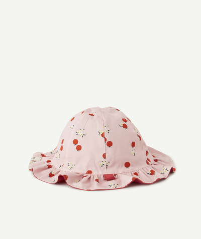 Baby-girl radius - REVERSIBLE RED AND PINK BUCKET HAT WITH AN APPLE PRINT