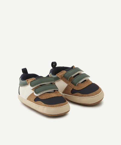 Baby-boy radius - BABY BOYS' TRAINER-STYLE KHAKI BOOTIES WITH HOOK AND LOOP FASTENING