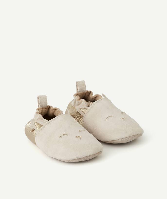 Shoes, booties radius - BABY GIRLS' BOOTIES IN PALE PINK AND GOLD LEATHER WITH AN ANIMAL PRINT
