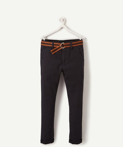 BOTTOMS radius - SLIM BLACK TROUSERS WITH A CAMEL BELT