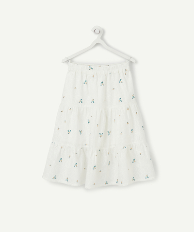 Outlet radius - LONG WHITE SKIRT IN COTTON FLOWERS AND GOLDEN DETAILS
