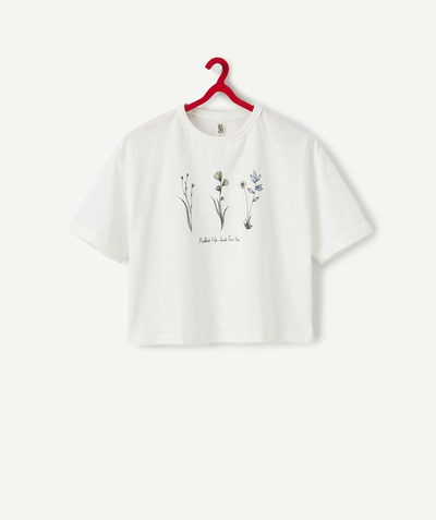 Low prices Tao Categories - SHORT WHITE T-SHIRT IN ORGANIC COTTON WITH FLOCKED FLOWERS