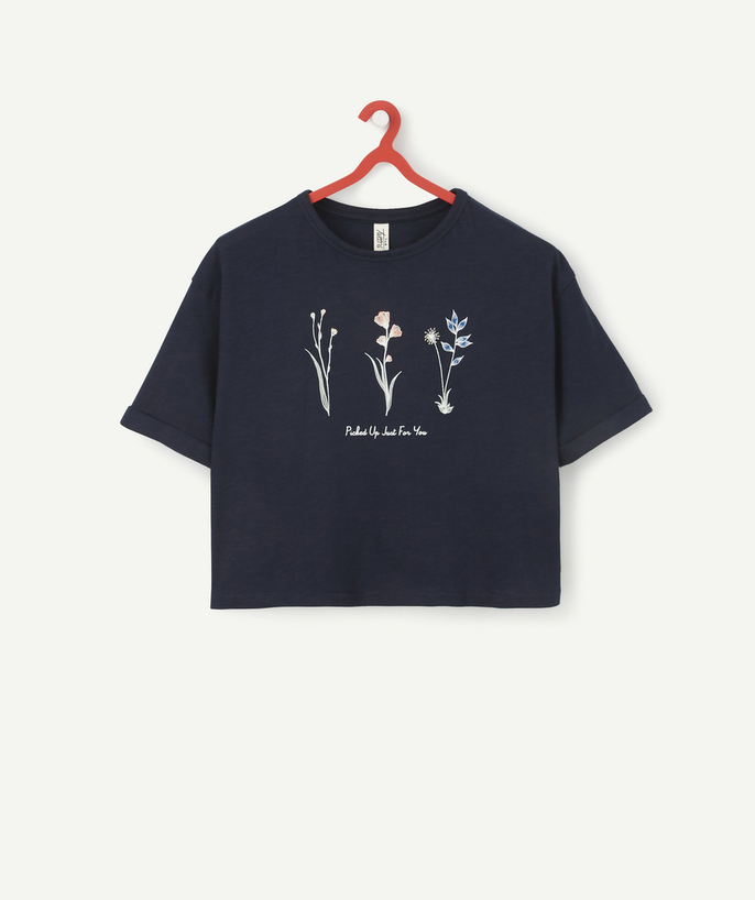 T-shirt Rayon - LE T-SHIRT BLEU MARINE COURT EN COTON BIOLOGIQUE AVEC FLEURS