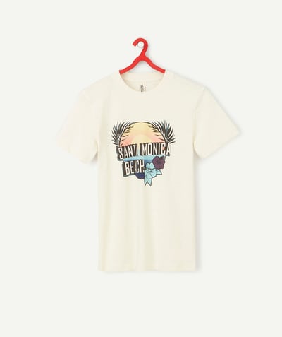 Teen boys' clothing radius - CREAM T-SHIRT IN RECYCLED FIBRES WITH A FUN DESIGN