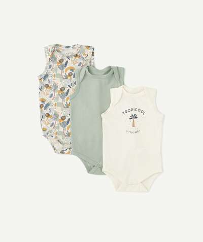 ECODESIGN radius - PACK OF THREE BODIES IN ORGANIC COTTON, LION PRINT, PLAIN AND WITH A MESSAGE
