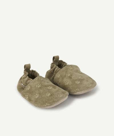 Baby-boy radius - BABY BOYS' SLIPPERS IN LIGHT BROWN LEATHER WITH DOG PAW PRINTS