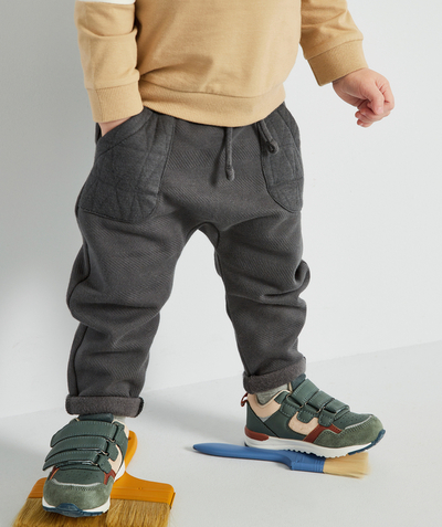 Trousers radius - BABY BOYS' DARK GREY FLEECE TROUSERS IN RECYCLED COTTON