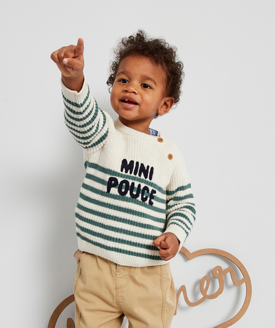 Baby-boy radius - BABY BOYS' CREAM AND STRIPED JUMPER WITH A MESSAGE