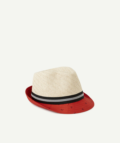 Special Occasion Collection radius - BEIGE, BLUE AND RED STRAW TRILBY HAT