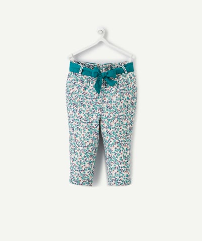 Baby-girl radius - FLUID FLOWER-PATTERNED TROUSERS WITH A BRODERIE ANGLAIS BELT