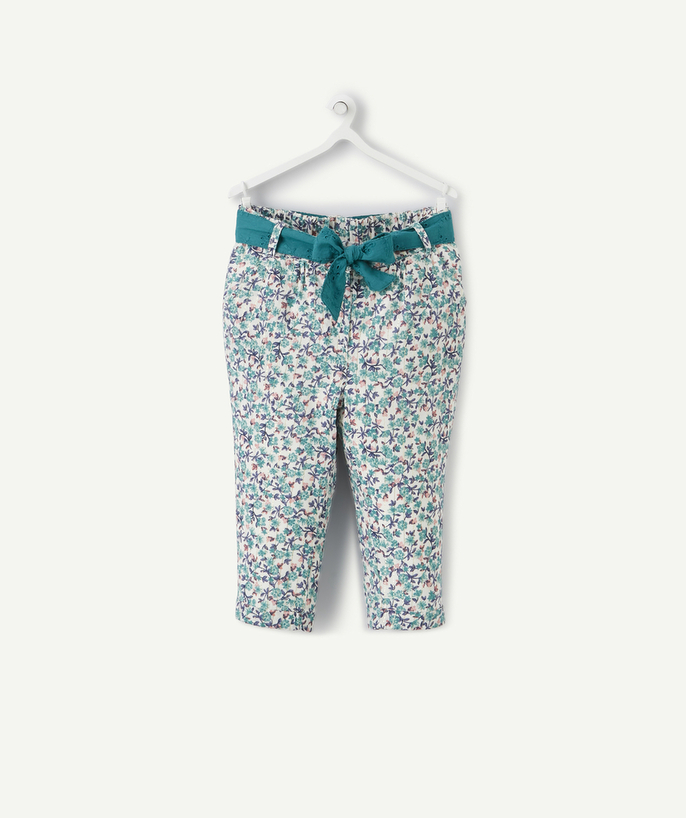Private sales radius - FLUID FLOWER-PATTERNED TROUSERS WITH A BRODERIE ANGLAIS BELT