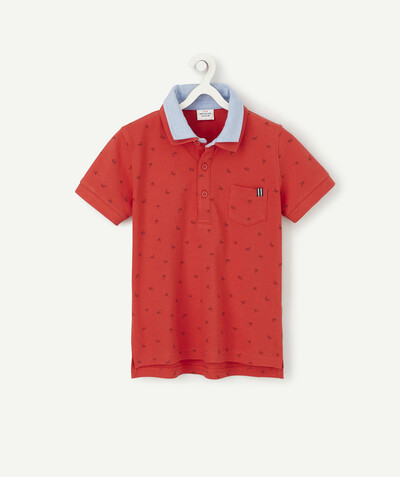 Boy radius - RED DOUBLE-COLLARED POLO SHIRT WITH A PALM TREE DESIGN