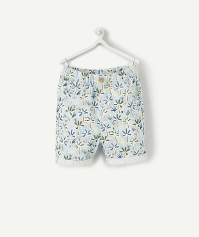 Special Occasion Collection radius - SKY BLUE COTTON BERMUDA SHORTS WITH A PALM TREE PRINT