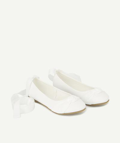 Special Occasion Collection radius - WHITE BALLET SHOES WITH FABRIC BOWS AND RIBBON