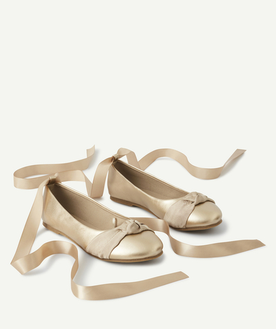 Special Occasion Collection radius - GOLDEN BALLET SHOES WITH FABRIC BOWS AND RIBBON