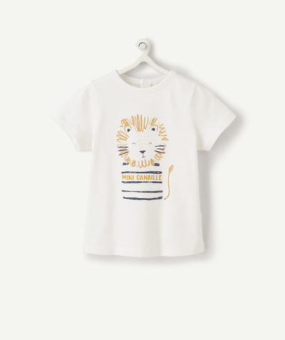 Baby-boy radius - WHITE T-SHIRT IN RECYCLED FIBRES WITH A LION DESIGN