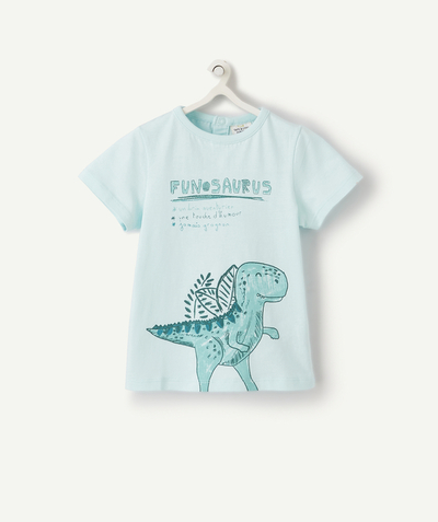 Baby-boy radius - PASTEL BLUE T-SHIRT IN RECYCLED FIBRES WITH A DINOSAUR