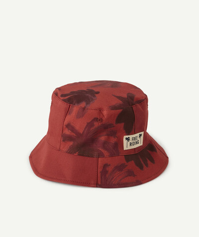 Beach collection radius - BURGUNDY BUCKET HAT IN PALM TREE PRINTED COTTON WITH A LABEL