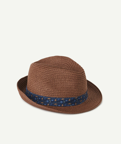 Beach collection radius - BROWN STRAW HAT WITH A PRINTED HAT BAND