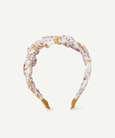 Girl radius - WHITE HEADBAND WITH A VIOLET AND CAMEL FLORAL PRINT