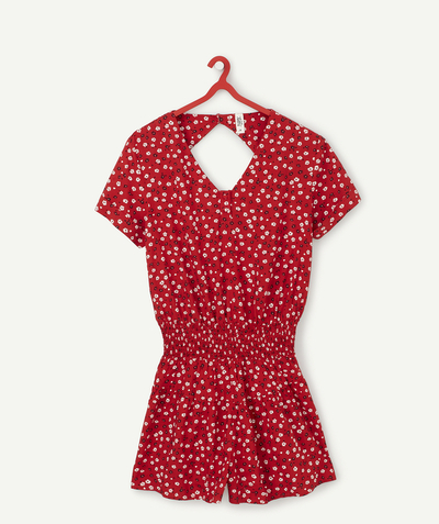 Jumpsuits - Dungarees Tao Categories - RED FLOWER-PATTERN PLAYSUIT IN ECO-FRIENDLY VISCOSE