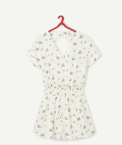Girl radius - WHITE FLOWER-PATTERNED PLAYSUIT IN ECO-FRIENDLY VISCOSE
