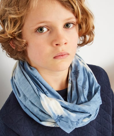 Boy radius - DOUBLE TWIST BLUE AND WHITE SNOOD WITH A PALM TREE PRINT