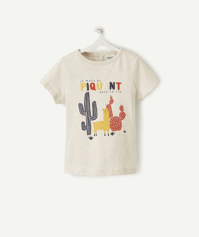 Baby-boy radius - CREAM T-SHIRT IN COTTON WITH A MESSAGE AND A CACTUS DESIGN