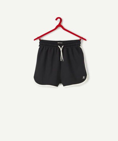 Teen girls' clothing Tao Categories - BLACK FLEECE SHORTS WITH CONTRASTING DETAILS