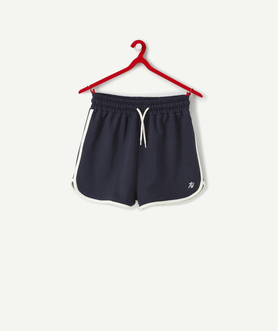 Teen girls' clothing Tao Categories - NAVY BLUE FLEECE SHORTS WITH CONTRASTING DETAILS