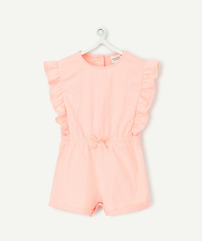 Baby-girl radius - FLUORESCENT CORAL PLAYSUIT IN ORGANIC COTTON