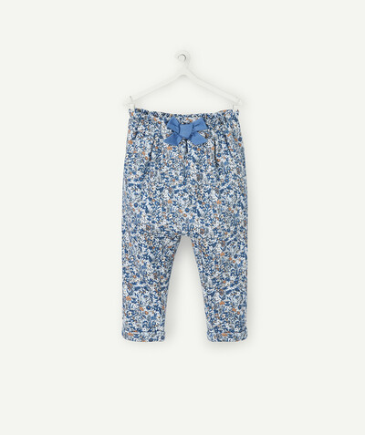 Baby-girl radius - BLUE FLOWER-PATTERNED TROUSERS WITH FANCY BOWS AT THE WAIST