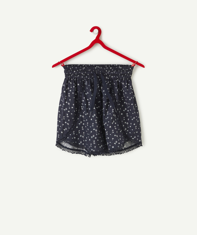 Private sales radius - NAVY BLUE FLORAL PRINT SHORTS WITH CROCHET IN VISCOSE