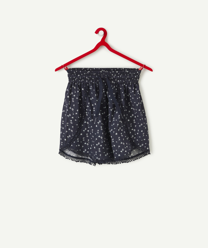 Shorts - Skirt Sub radius in - NAVY BLUE FLORAL PRINT SHORTS WITH CROCHET IN VISCOSE