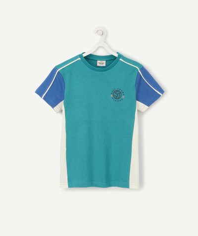 Private sales radius - TRICOLOURED T-SHIRT IN ORGANIC COTTON WITH AN EMBROIDERED BASEBALL DESIGN