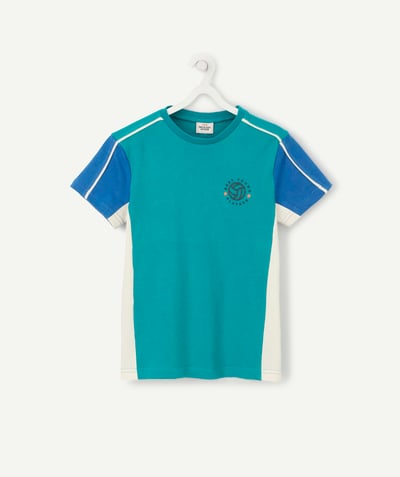 Boy radius - TRICOLOURED T-SHIRT IN ORGANIC COTTON WITH AN EMBROIDERED BASEBALL DESIGN